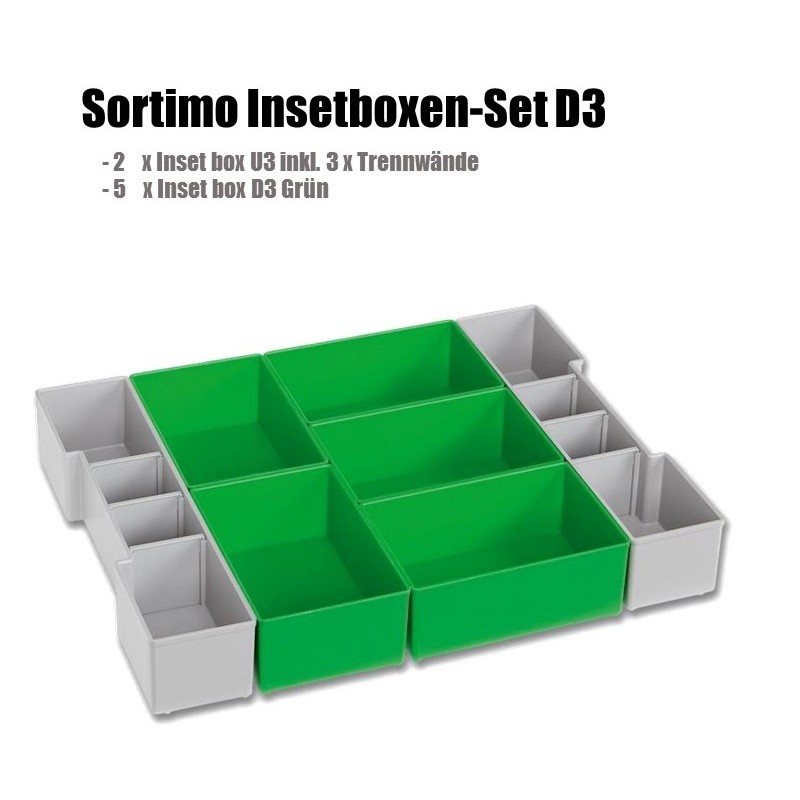 InsetBoxen D3 (Grün/Grau) und Deckeleinlage für die L-BOXX 102