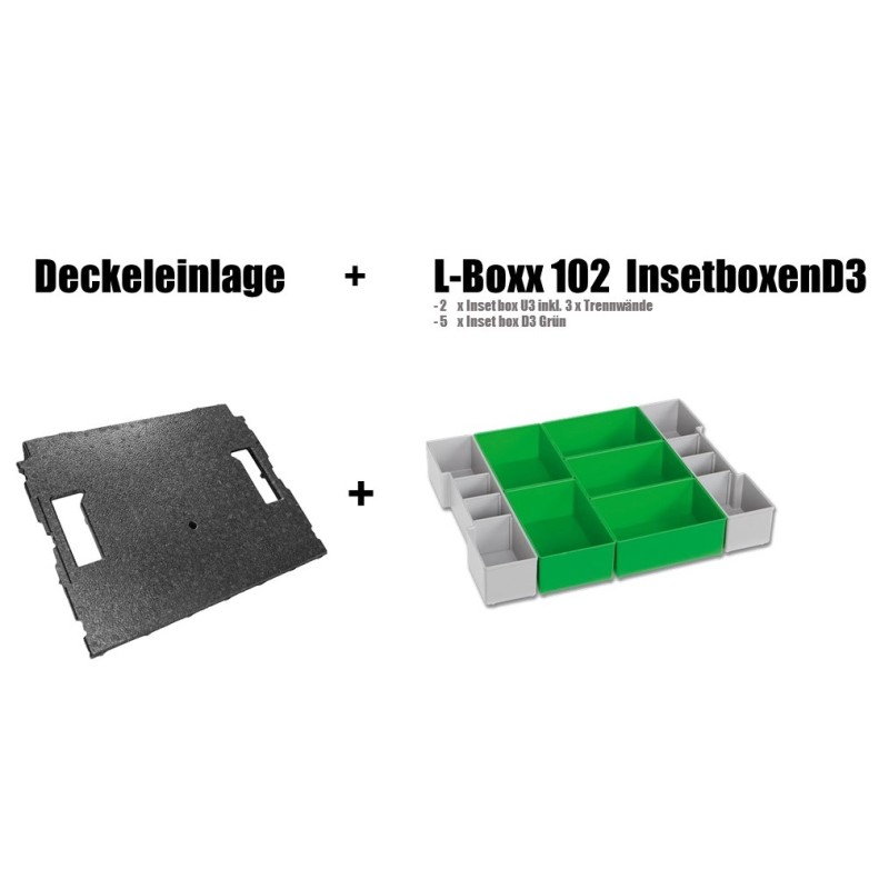 InsetBoxen D3 (Grün/Grau) und Deckeleinlage für die L-BOXX 102